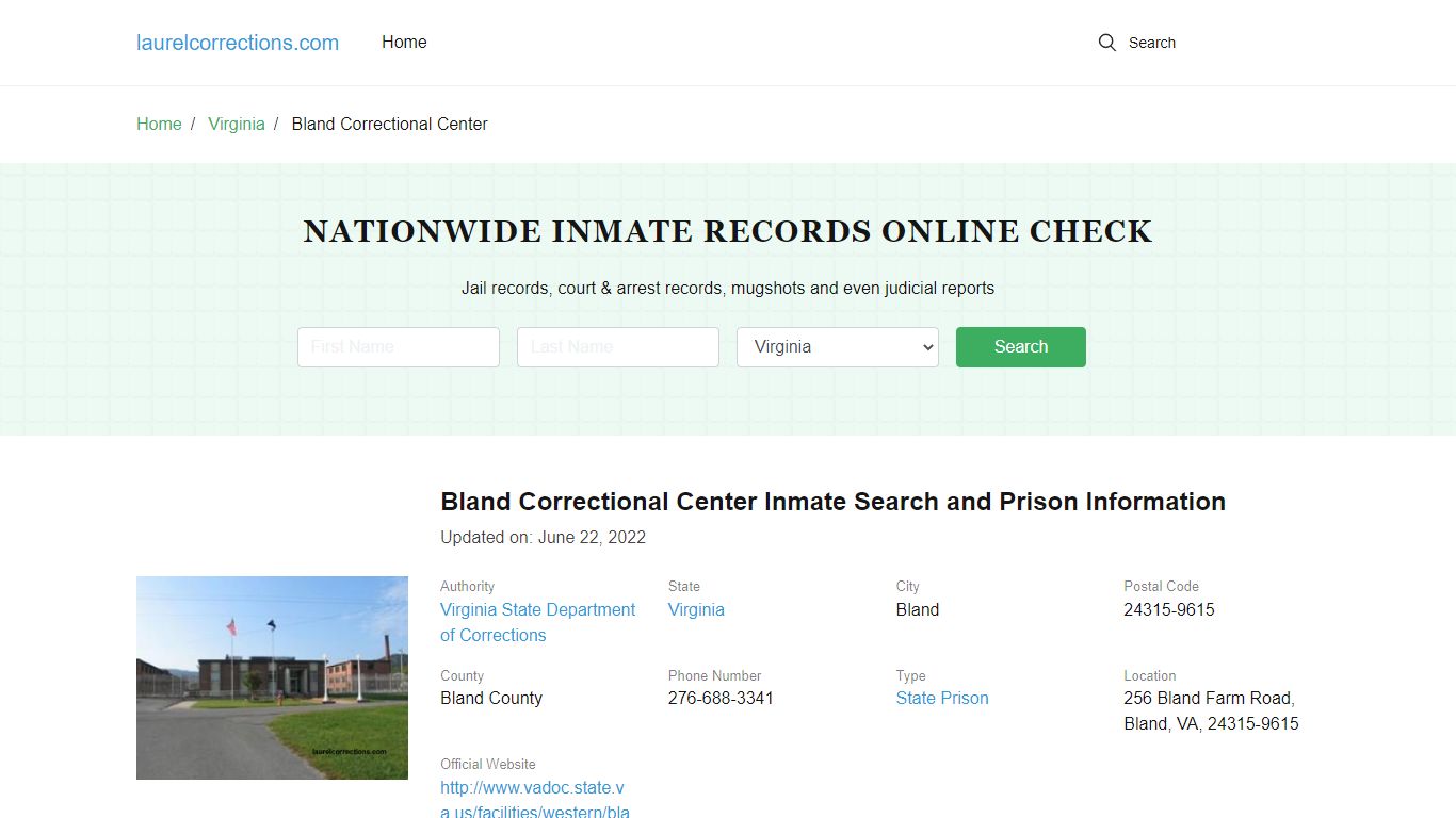 Bland Correctional Center Inmate Search, Visitation, Phone no ...