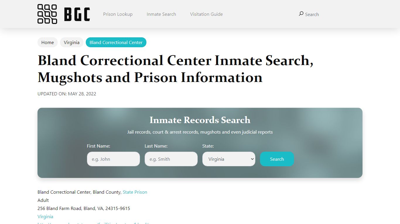 Bland Correctional Center Inmate Search, Mugshots , Visitation, Phone ...