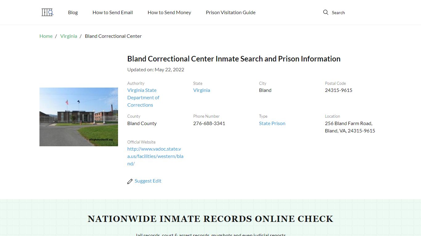 Bland Correctional Center Inmate Search, Visitation, Phone no ...